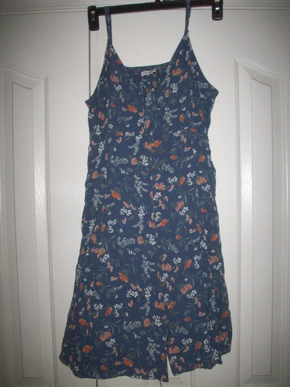 American Eagle Sun Dress Blue Floral Boho Sundress Smocked V Neck M/L (read)
